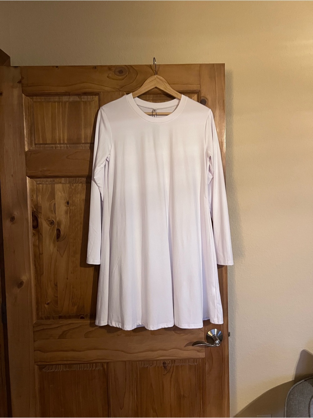 White Long Sleeve Swing Tunic Dress